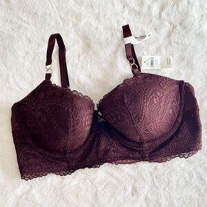 NWT Aerie Real Power Burgundy Floral Lace Balconette Bra - 34D
